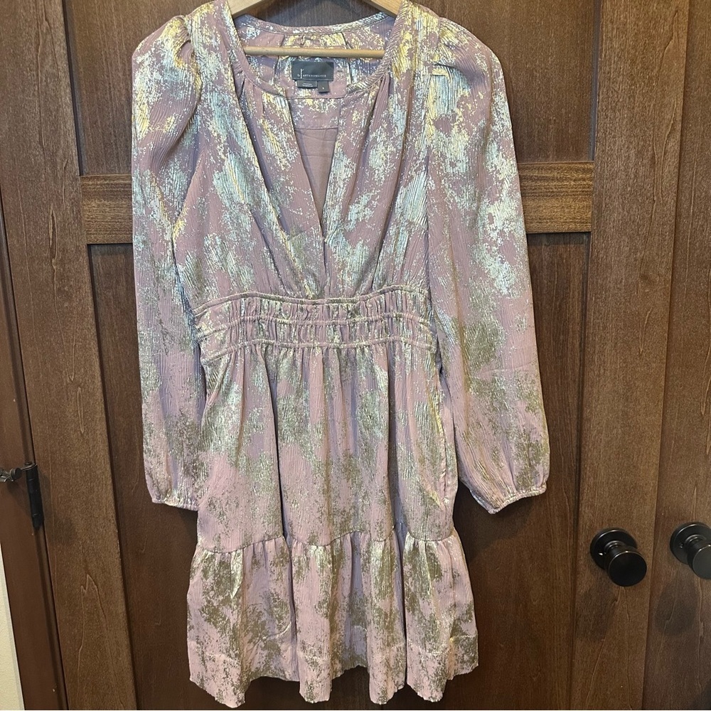 Anthropologie Somerset Mini Dress in Dusty Pink with Metallic Gold Highlights - Picture 2 of 7
